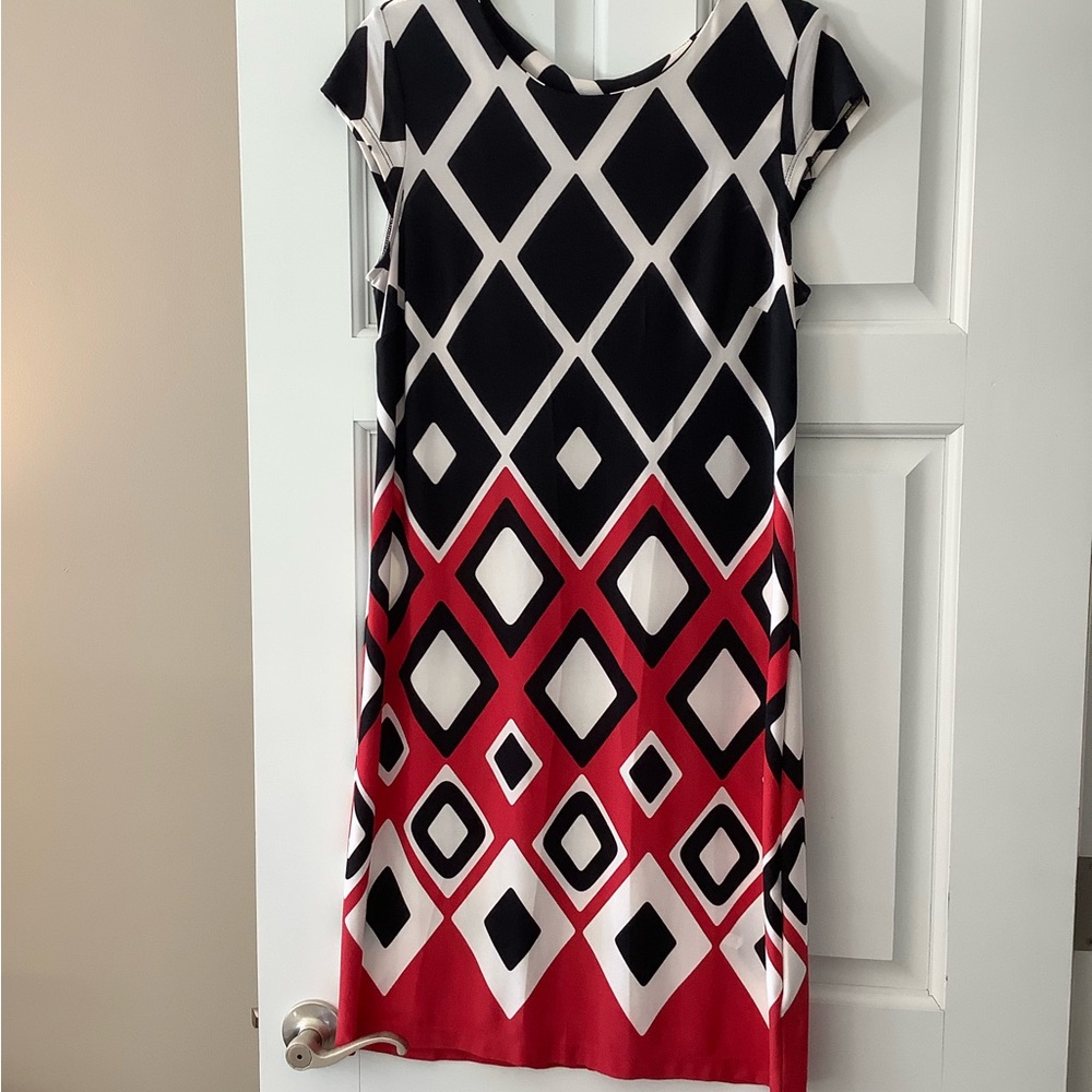 R&K Black and Red Diamond Pattern Midi Dress